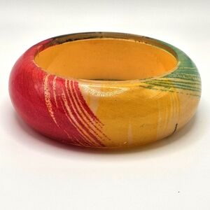 VINTAGE Acrylic Plastic Overlay Colorful Oversized Chunky Round Bangle Bracelet